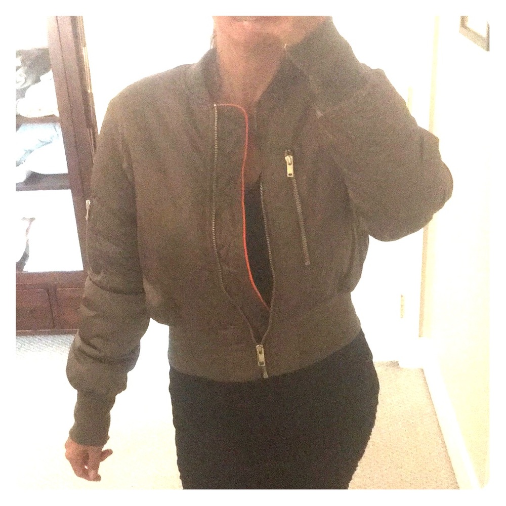 H&M Bomber Jacket- Olive w/orange lining.